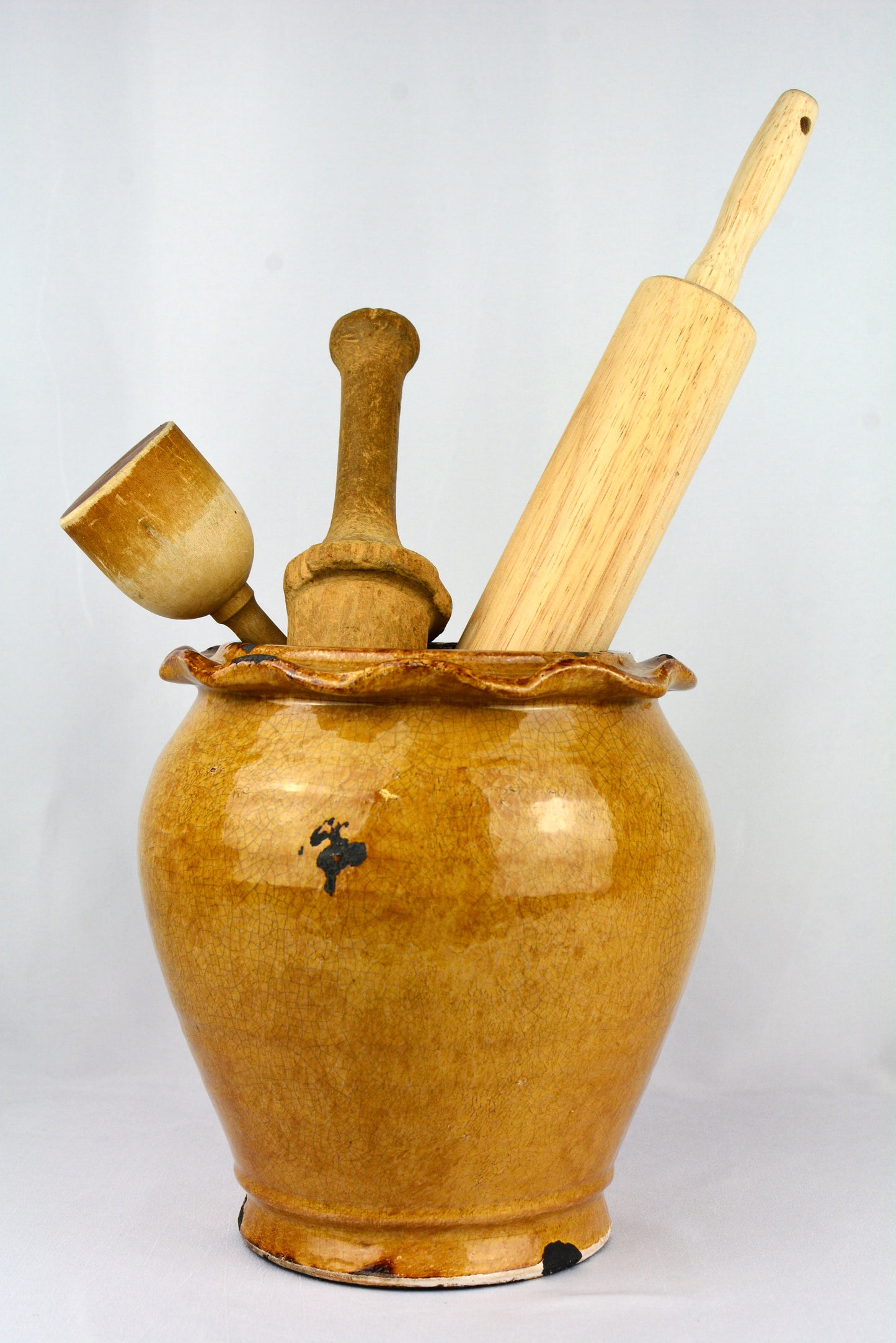 Mustard Glazed Vase with Ruffled Edge Detail