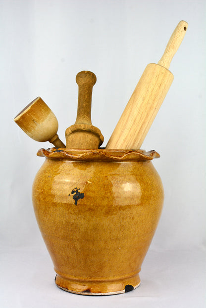 Mustard Glazed Vase with Ruffled Edge Detail
