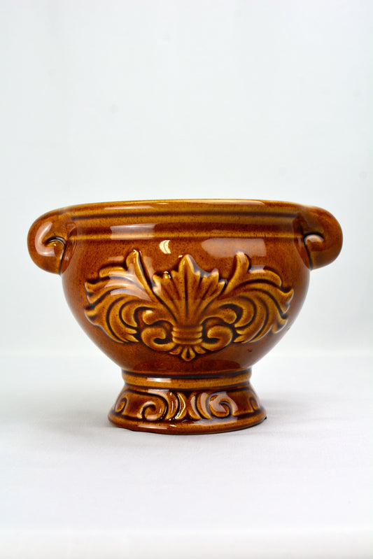 Vintage Amber Glaze Planter with Ornate Details