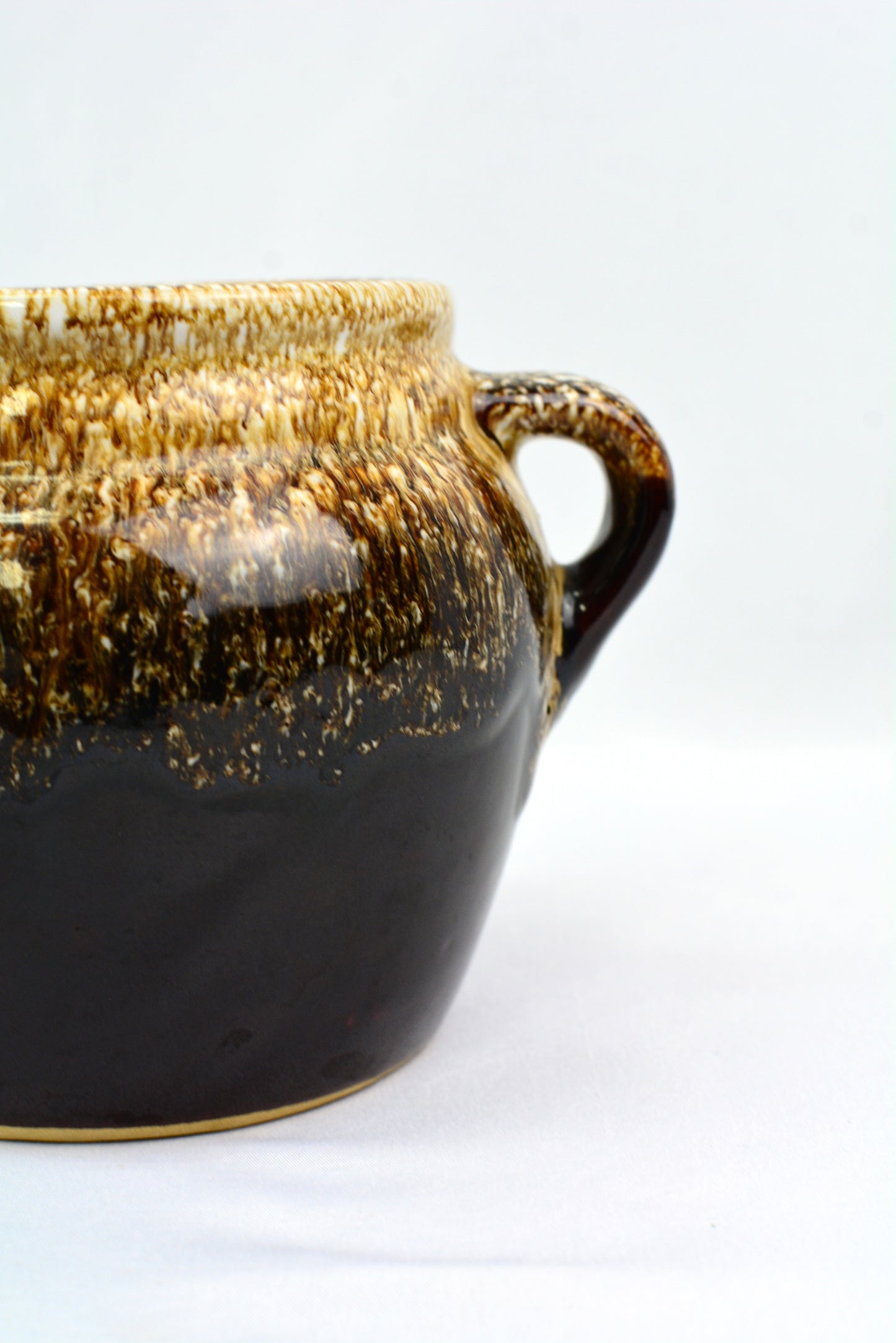 Vintage Stoneware Pot with Brown Drip Glaze Design