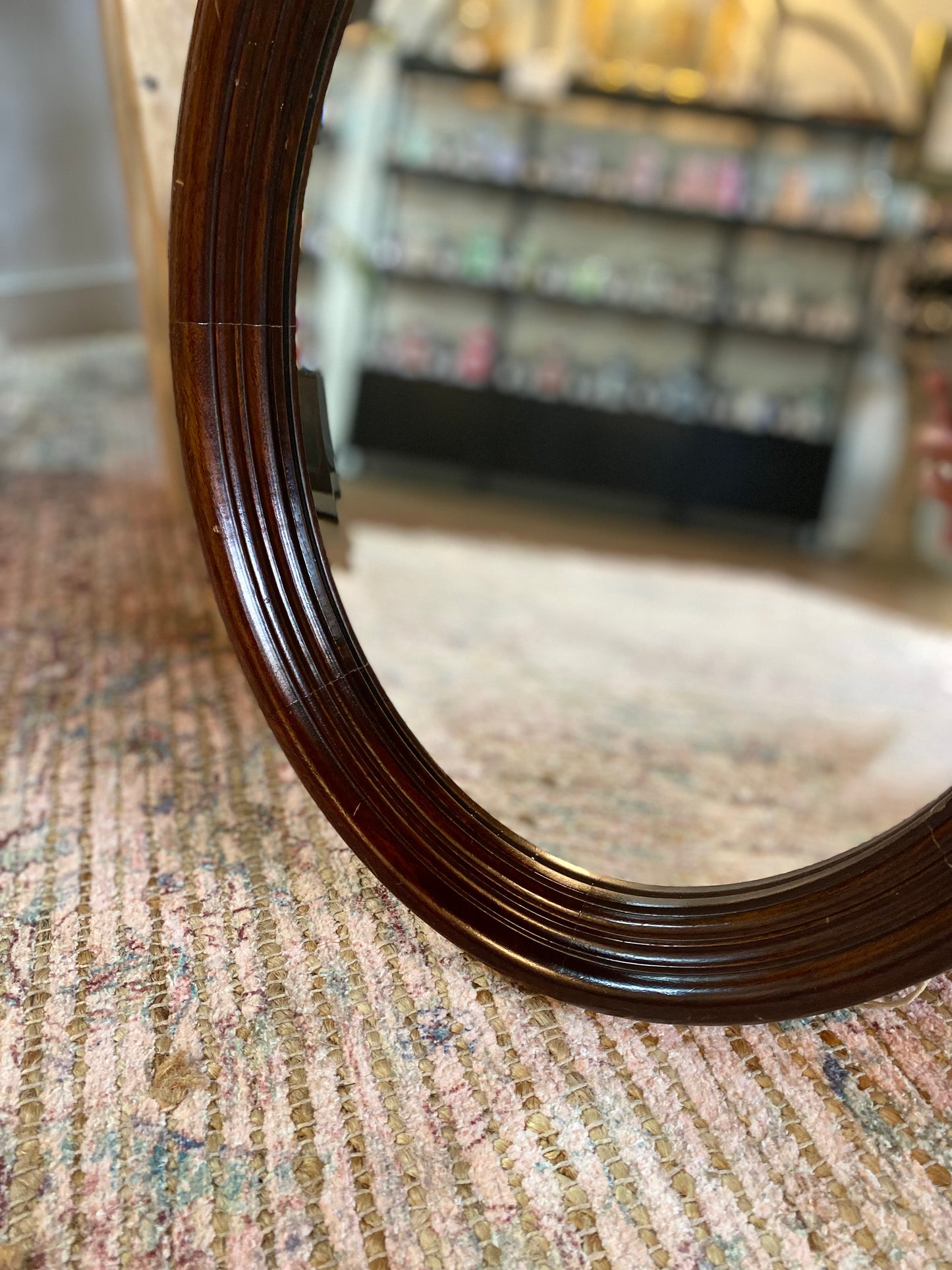 Oval Beveled Mirror/Wood Frame 18.5x14.5