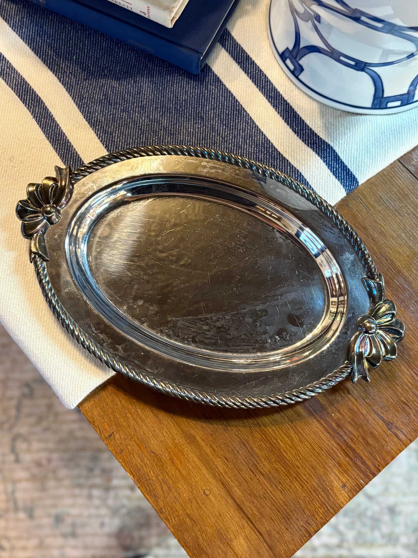 Vintage Oneida "Ropes and Bows" Silver-Plated Serving Tray