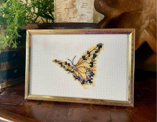 Hand Embroidered Framed Yellow Butterfly