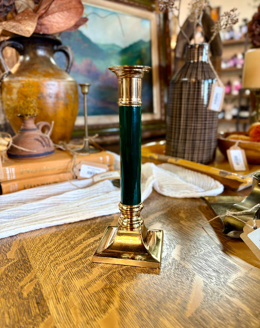 Vintage Green & Brass Candlestick