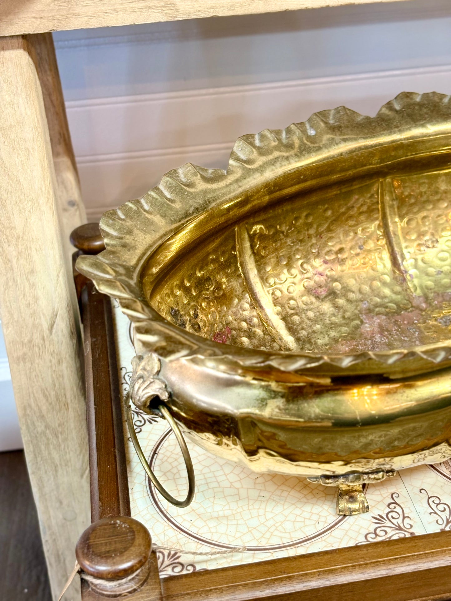 Vintage Brass Footed Ruffled Edge Bowl