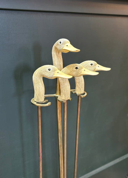 Vintage Carved Resin /Brass Duck Fireplace Tools