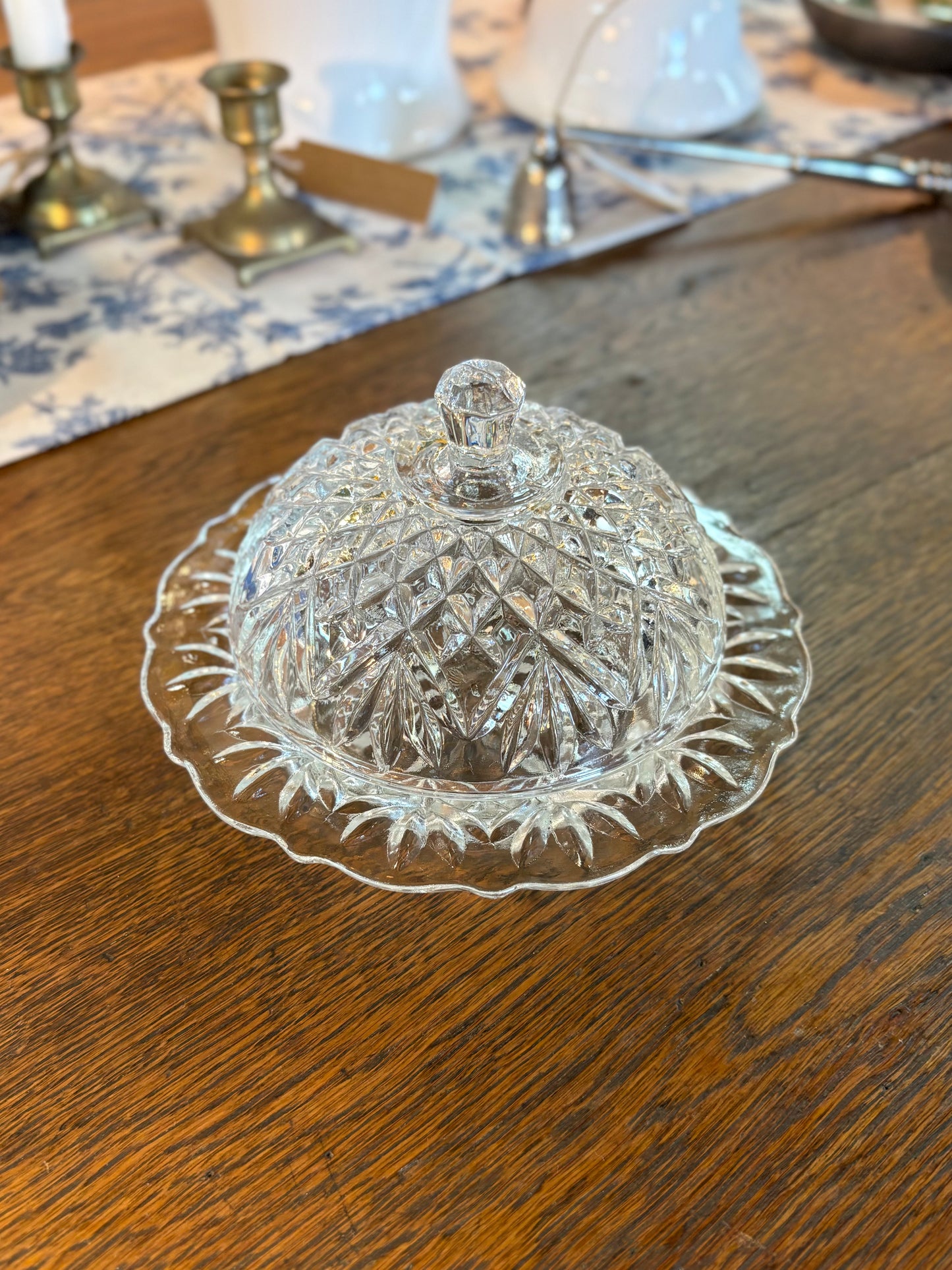Vintage Round Clear Glass Covered Butter Dish