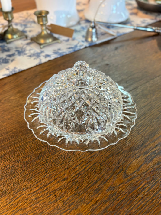 Vintage Round Clear Glass Covered Butter Dish