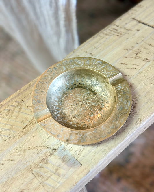 Vintage Brass Etched Ashtray