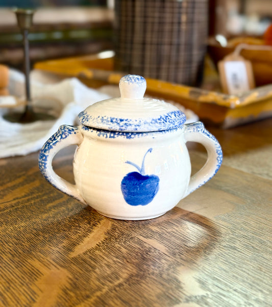 Vintage Blue & White Stoneware Sugar Container