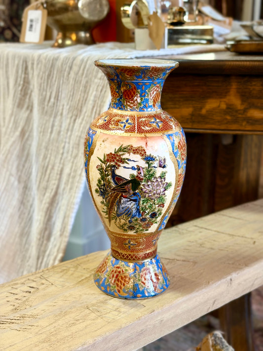 Vintage Blue & Orange Bird Vase