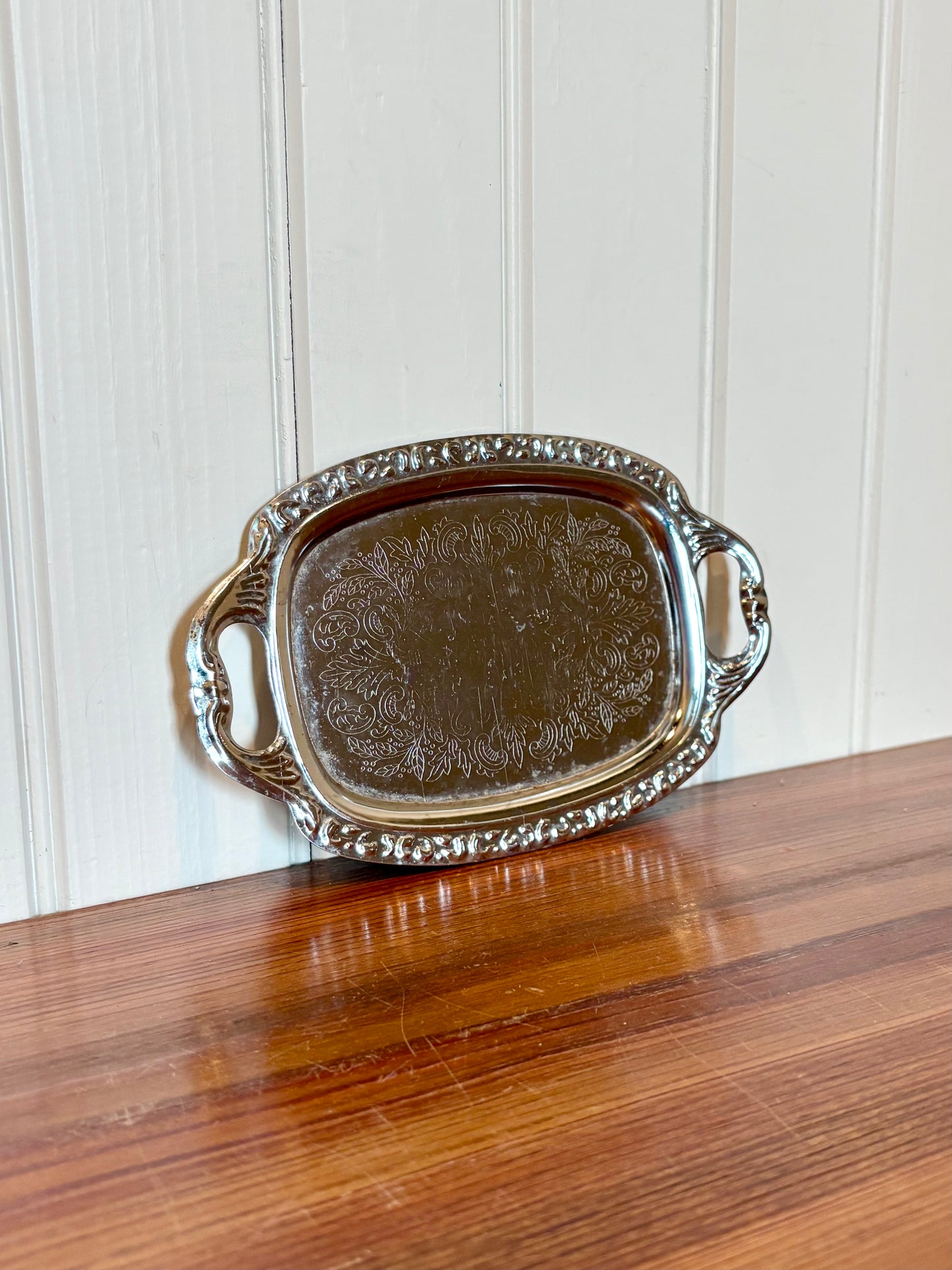 Mini Silver Finish Etched Tray