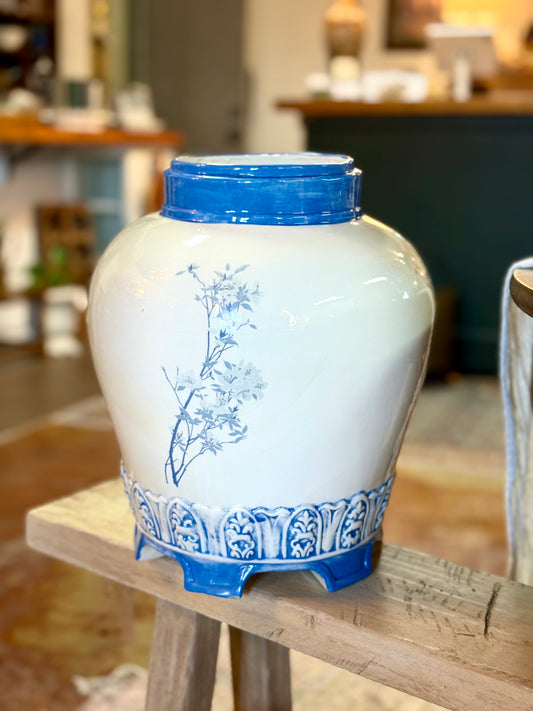 Vintage Japanese Inspired Blue & White Vase