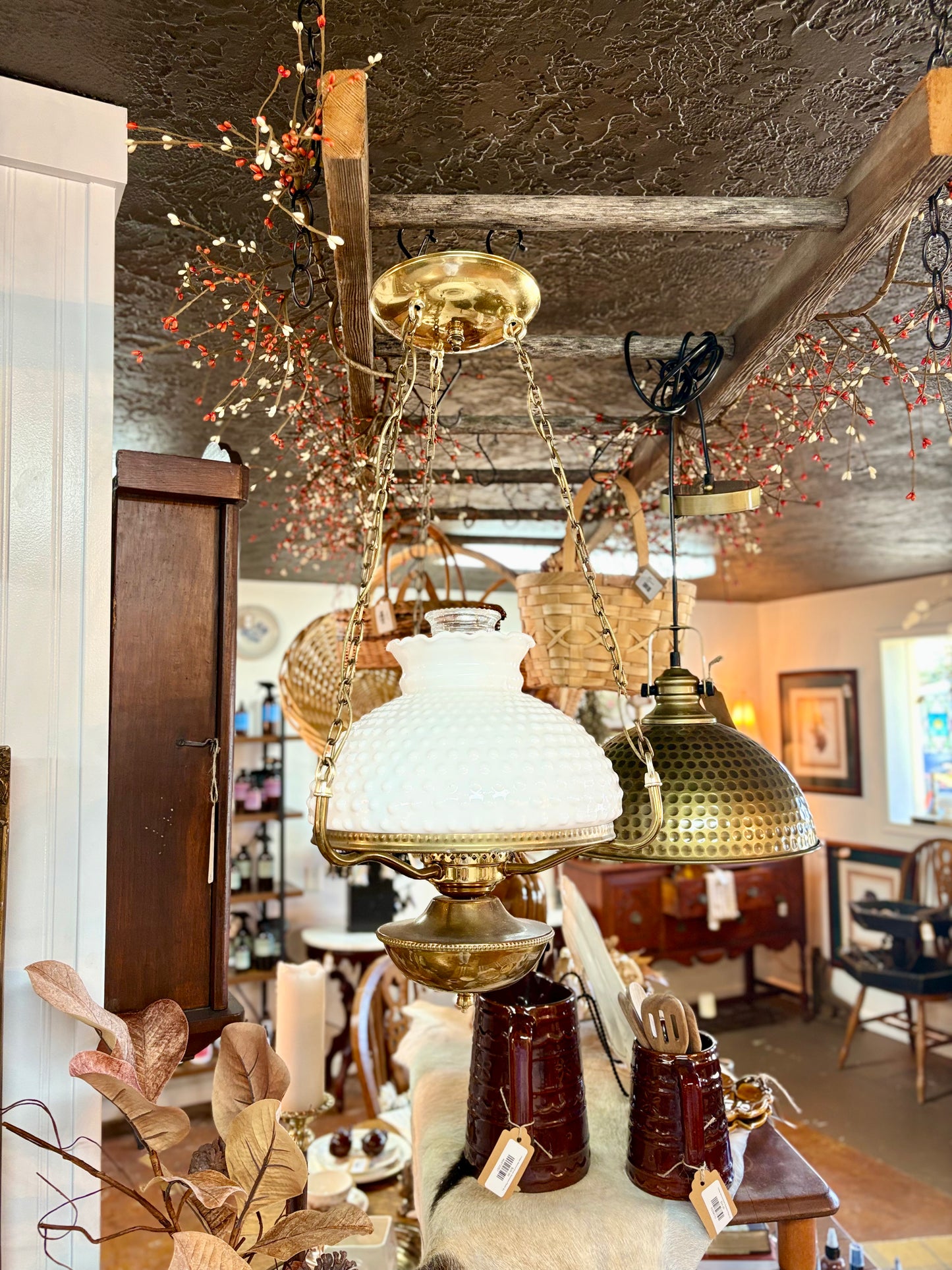 Vintage Brass & Milk Glass Chandlier