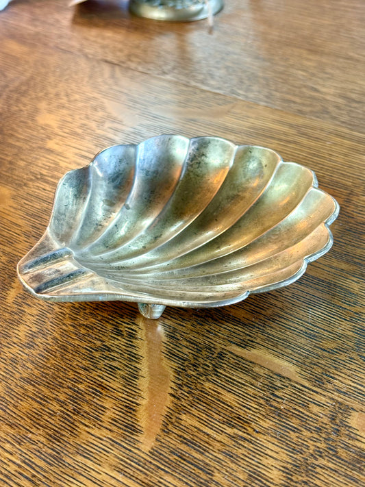 Vintage Brass Footed Clam Shell Trinket Dish