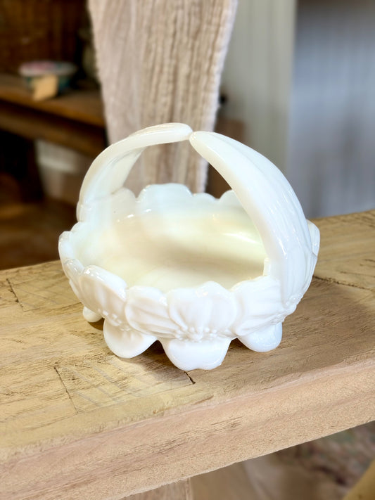 Vintage Westmoreland Milk Glass Dogwood Design Basket