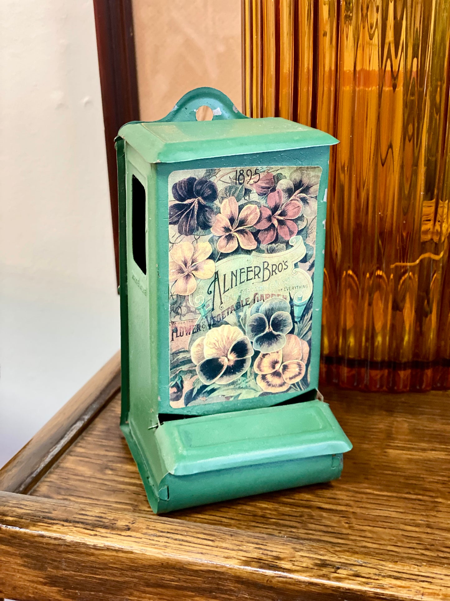 Vintage Green Metal Match Holder