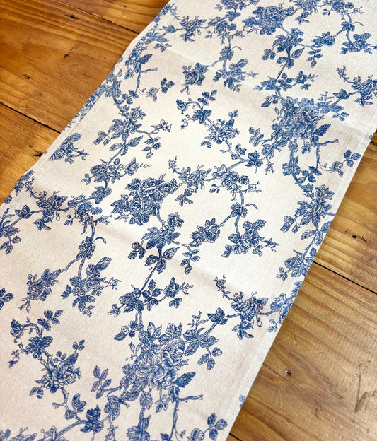 Blue Floral Table Runner 11.8”x96”