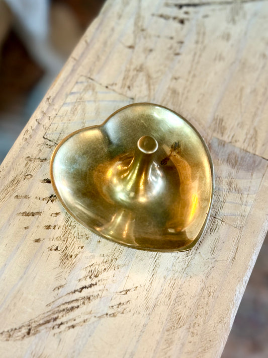 Vintage Brass Heart Shaped Ring Dish