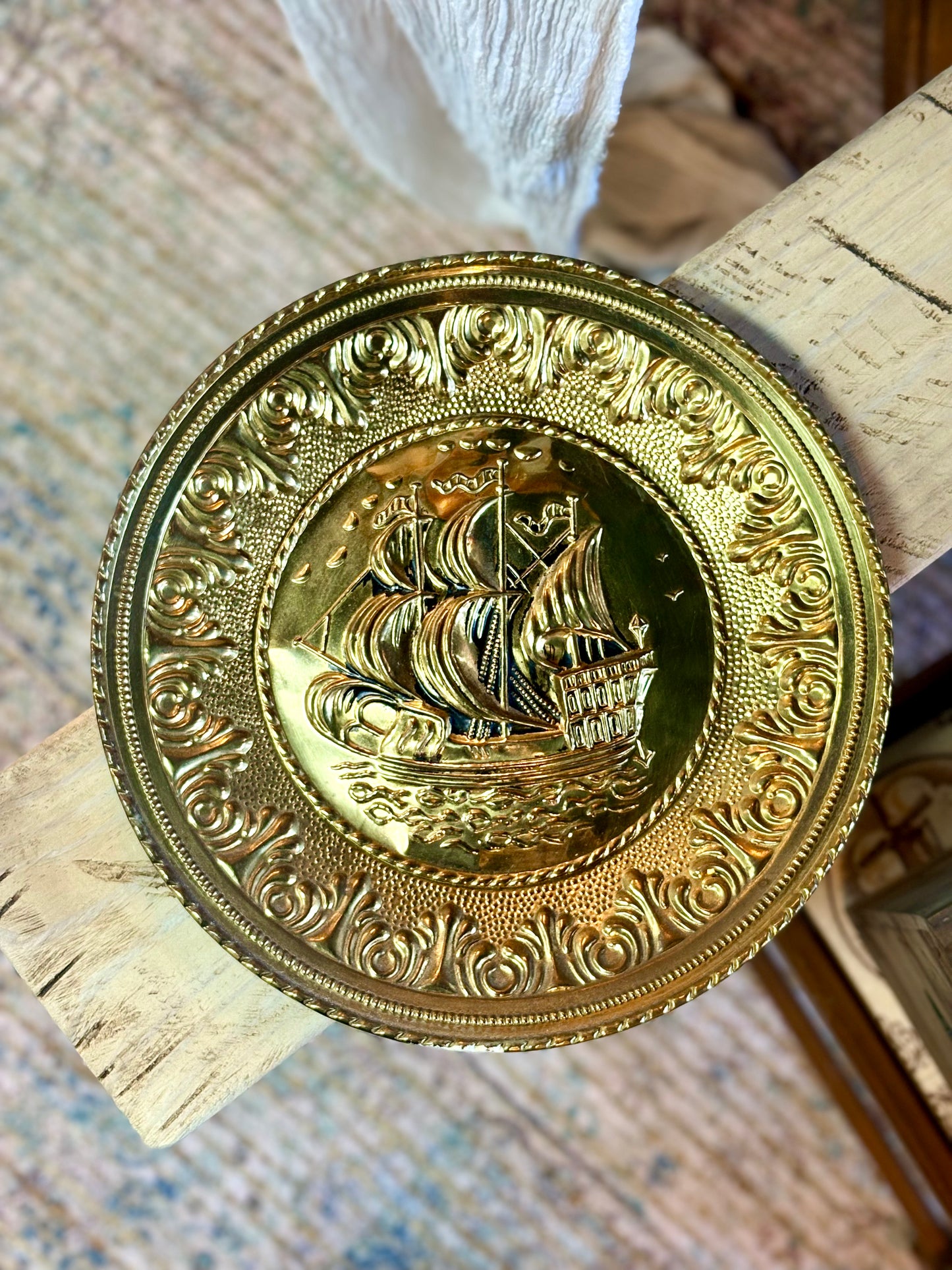 Gold Finish Wall Plate with Ship
