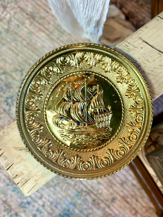 Gold Finish Wall Plate with Ship