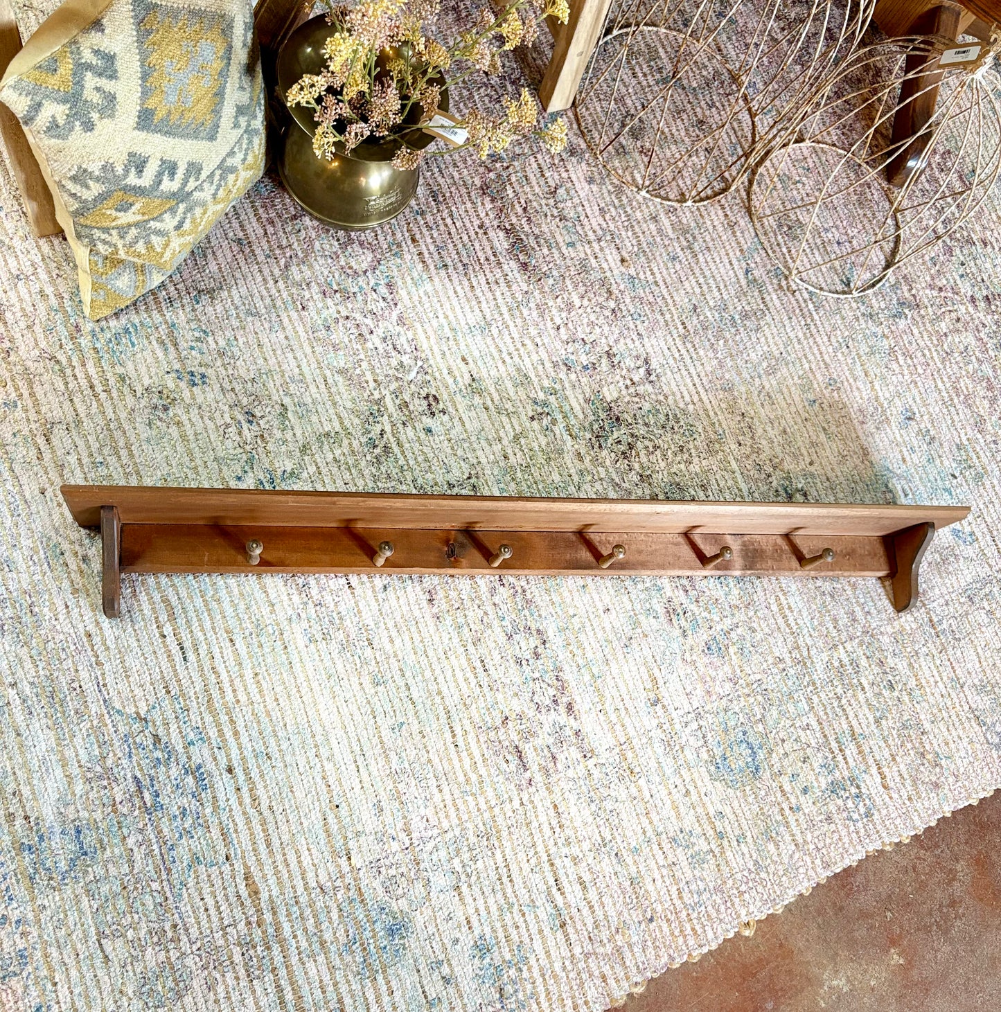 Vintage Wooden Shelf with 6 Pegs