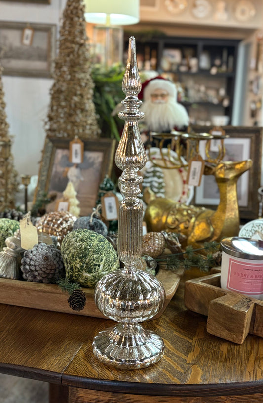 Mercury Glass Tabletop Finial Silver Finish