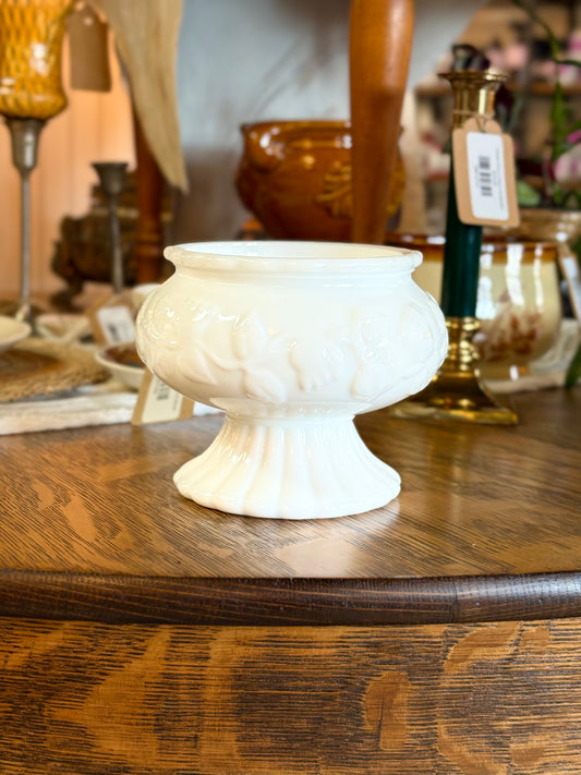 Vintage Milk Glass Urn with Vine Detail