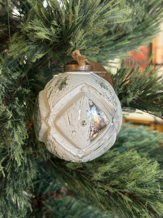 Antique White Geo Christmas Ornament 3 In - White