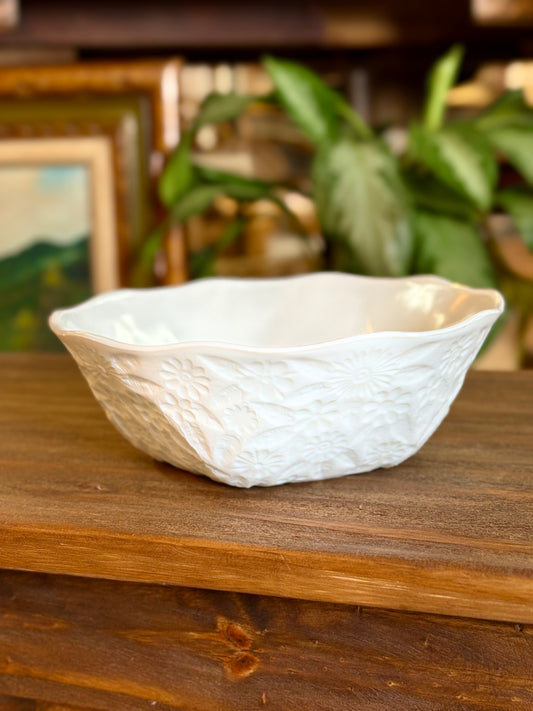 Milk Glass Basket with Dogwood Flower Design