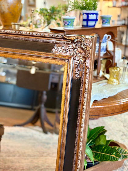 Ornate Bronze & Black Carved Mirror