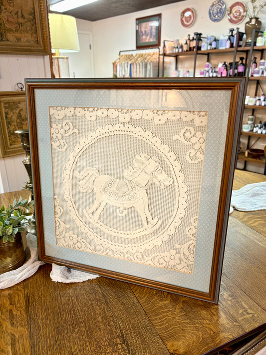 Vintage Framed Lace Rocking Horse