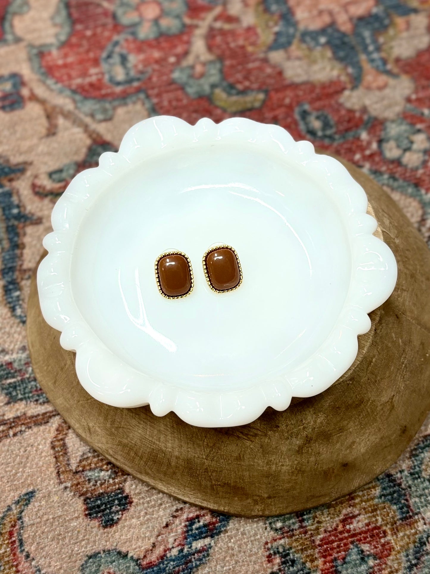 Brown with Gold Rope Detail Stud Earrings