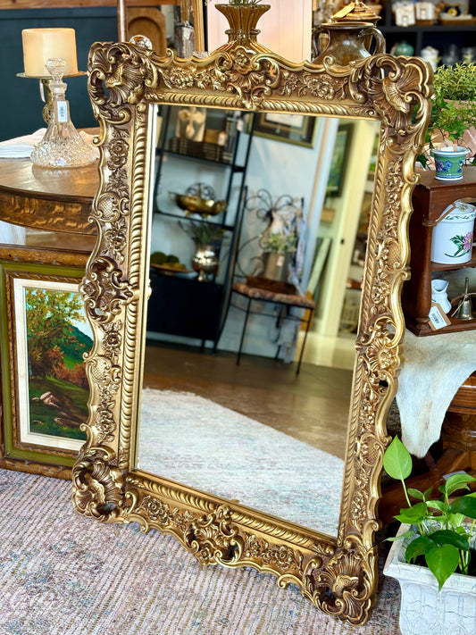 Vintage Ornate Gold Mirror with Flower Detail
