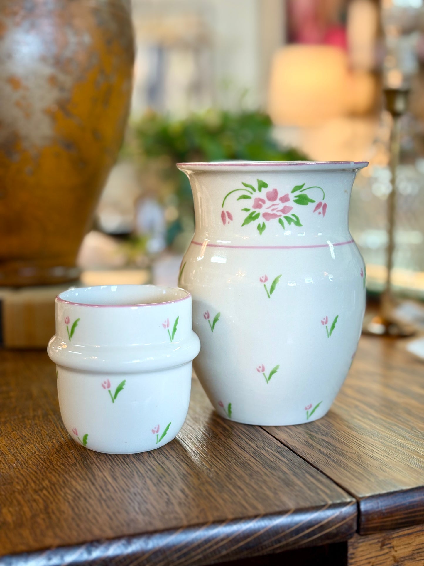 Vintage Pink & Floral Bedside Water Carafe