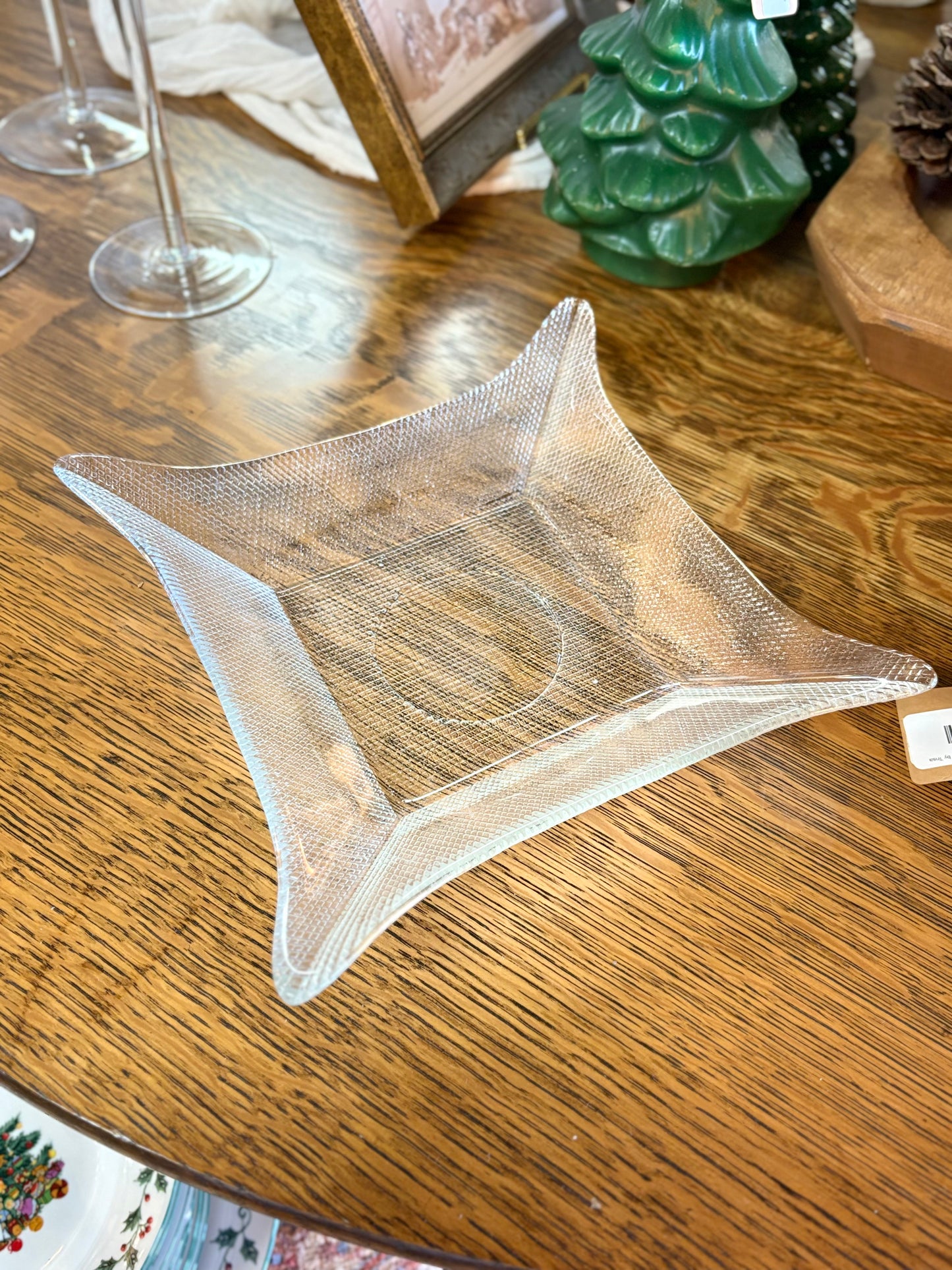 Vintage Waffle Square Glass Dish