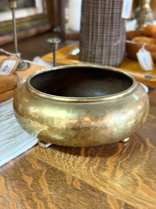 Vintage Round Footed Brass Planter