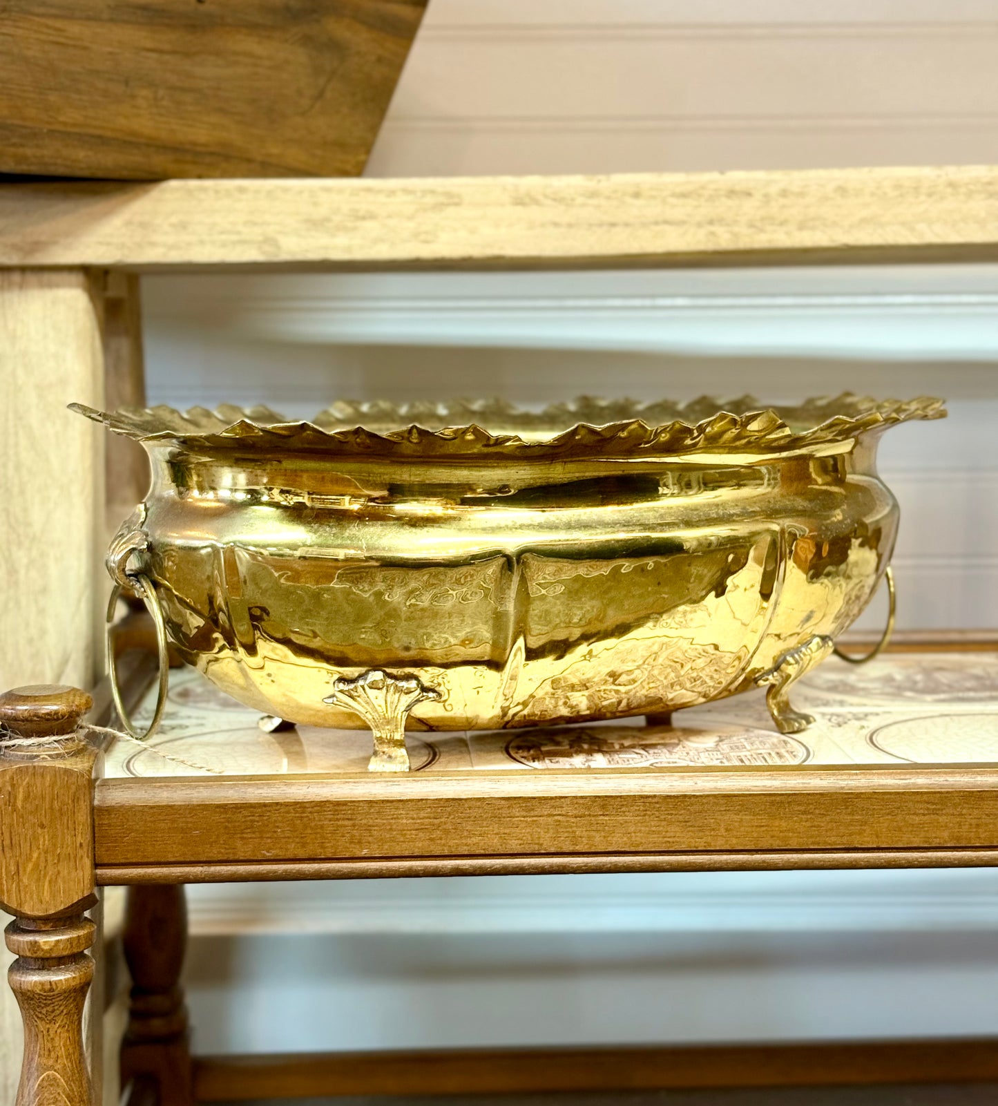 Vintage Brass Footed Ruffled Edge Bowl