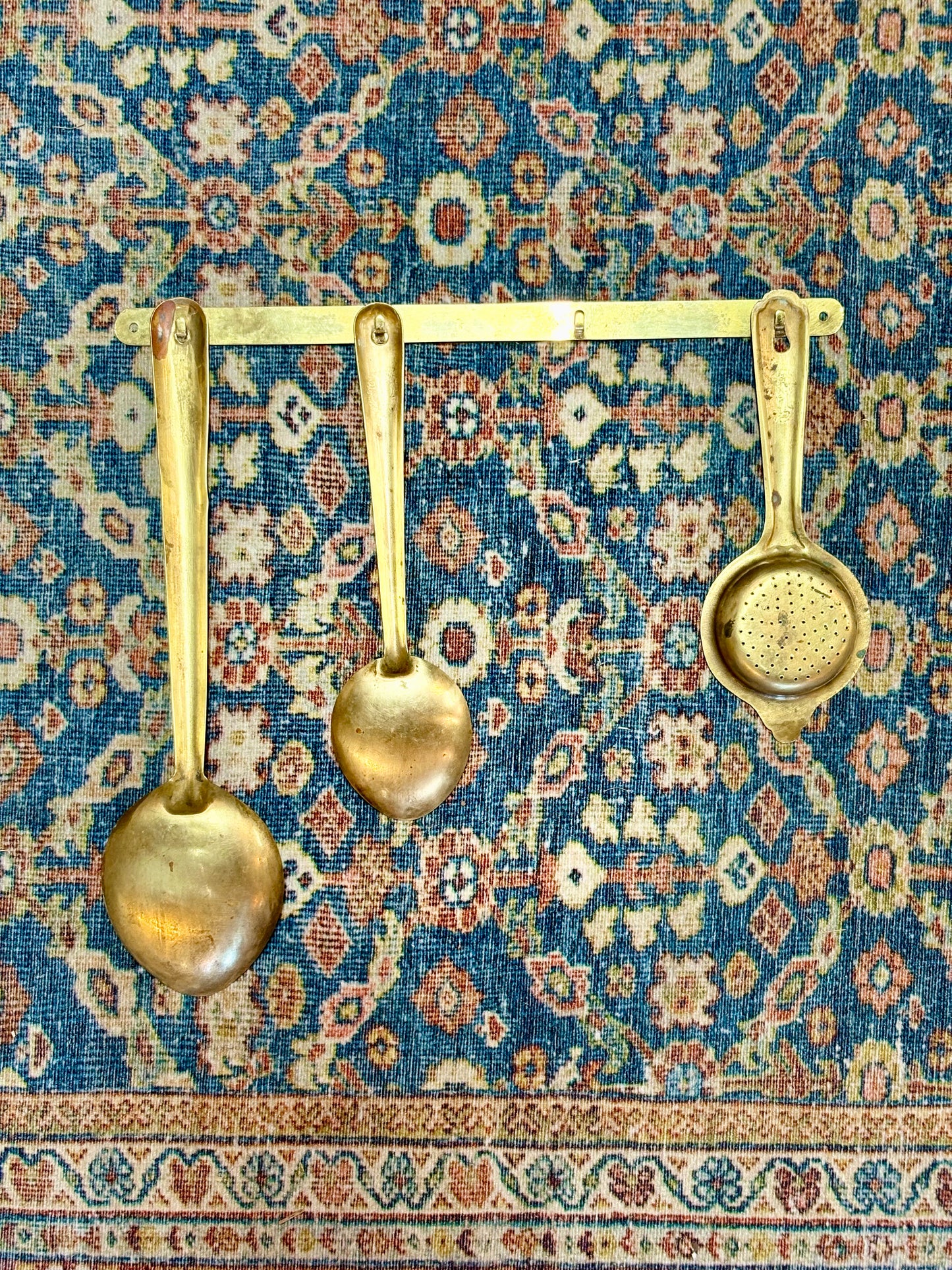 Vintage Kitchen Utensils with Brass Hanger
