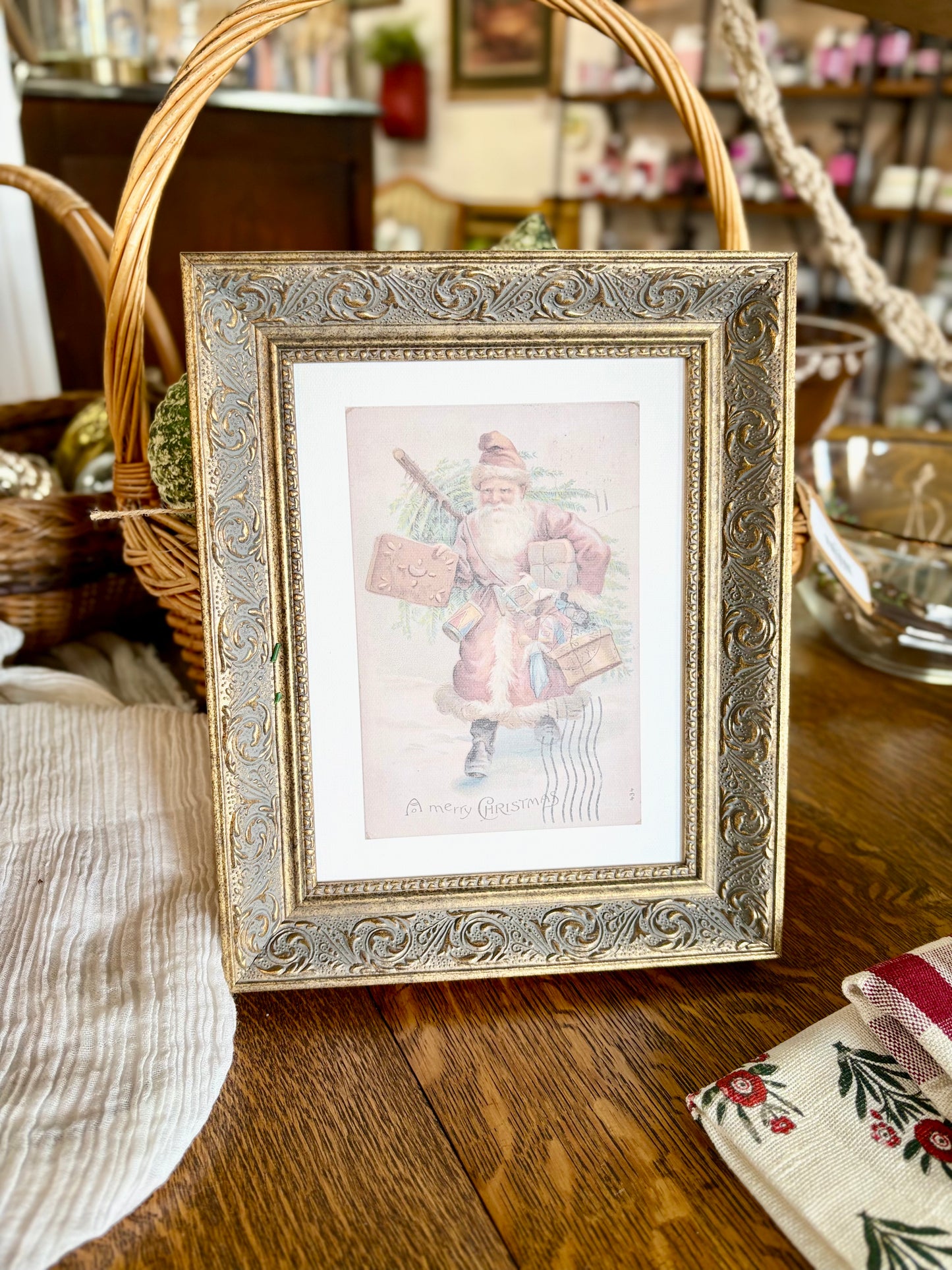 Neutral Santa Framed Antique Art: 8x10