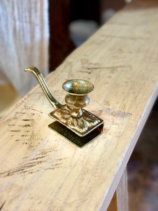 Vintage Brass Chamberstick with Matchbox Holder