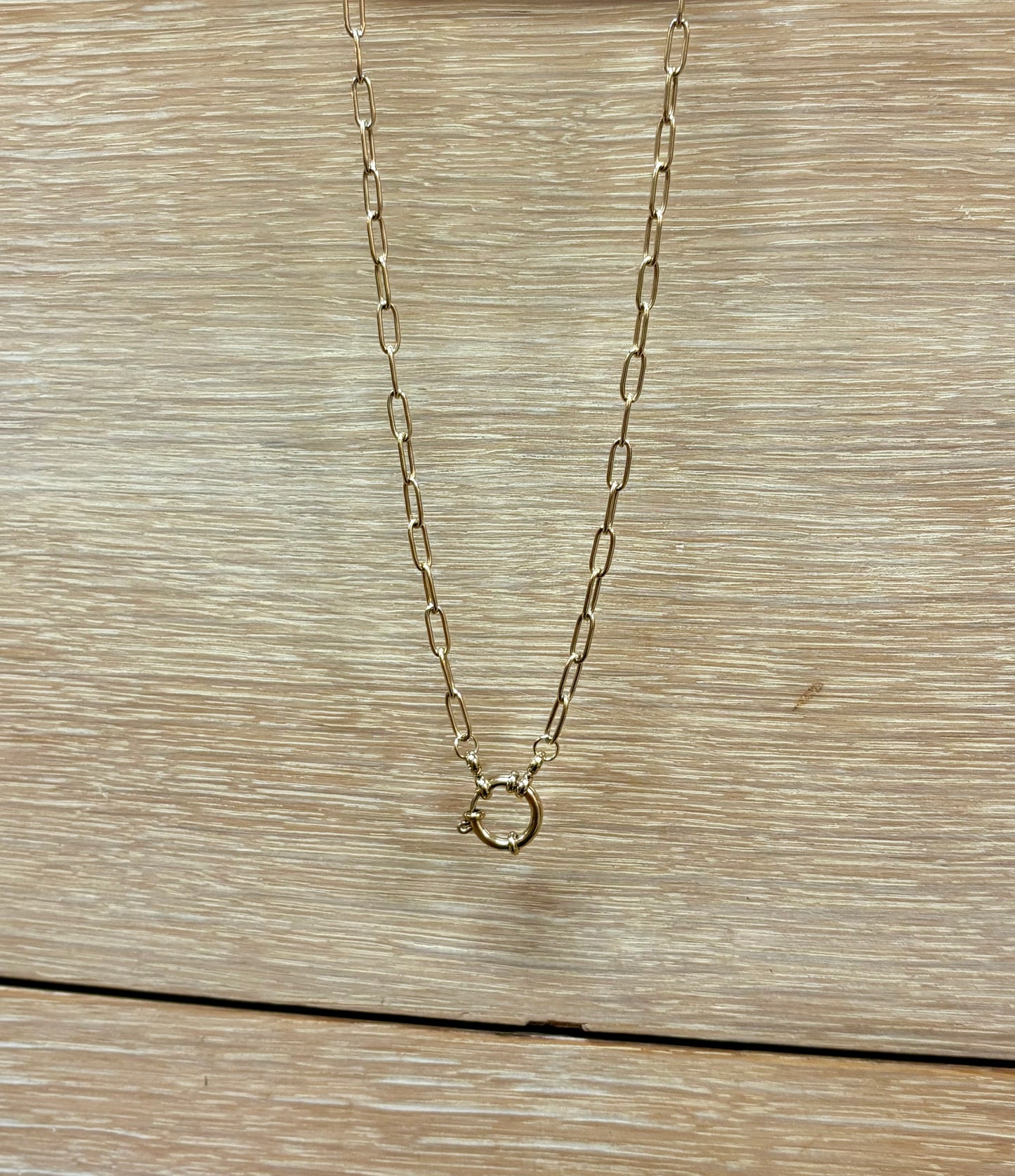 Gold Paperclip Necklace with Circle Charm