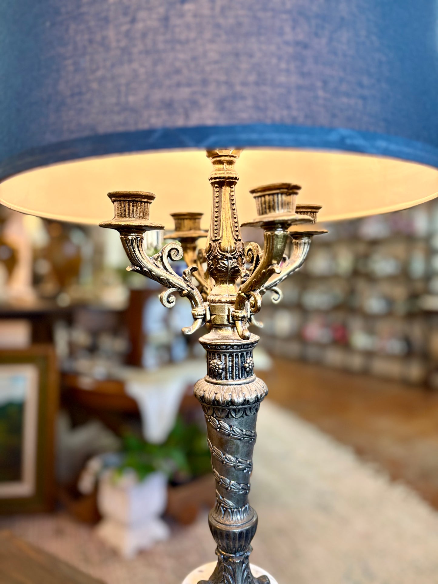 Vintage Ornate Candelabra Lamp with Fine Marble Base