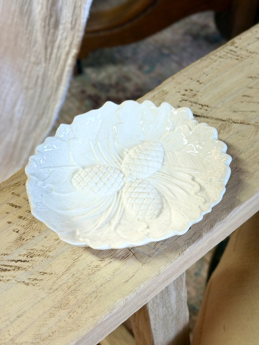 Vintage White Ceramic Pinecone Dish