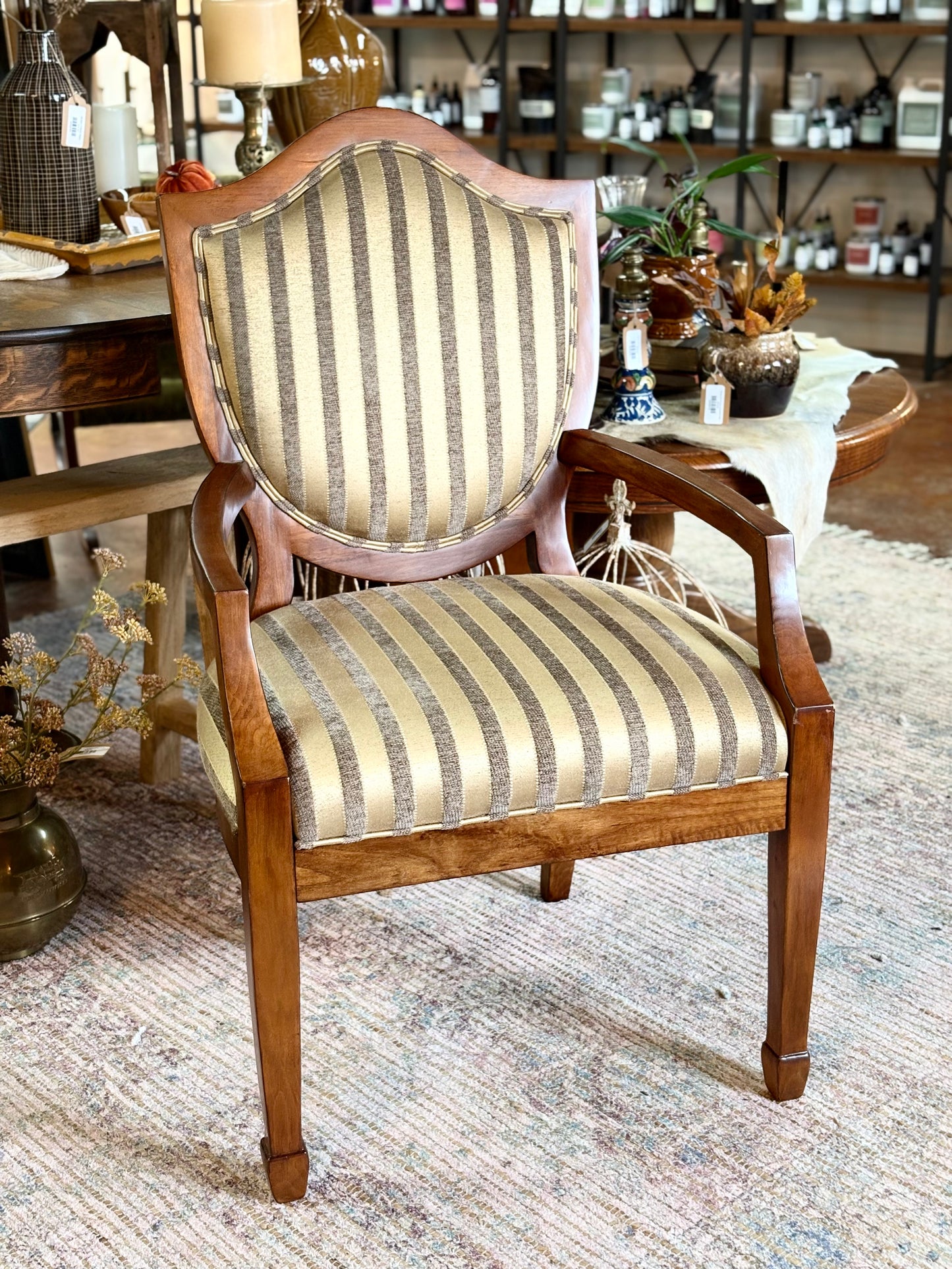 Shield-Back Striped Armchair