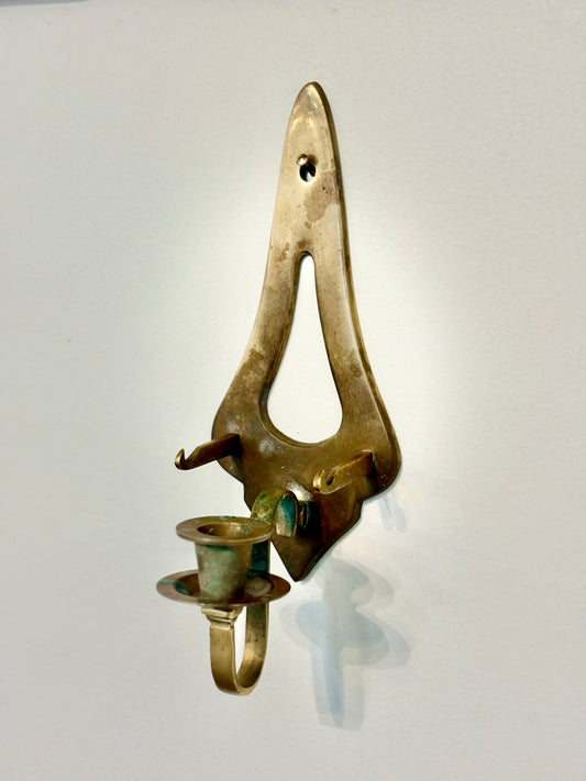 Vintage Brass Wall Sconce with Candle Snuffer/Plate Holder