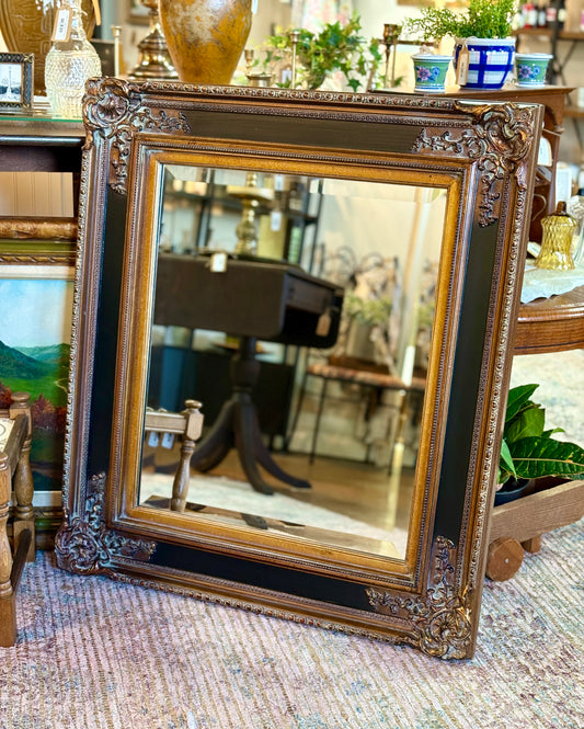Ornate Bronze & Black Carved Mirror