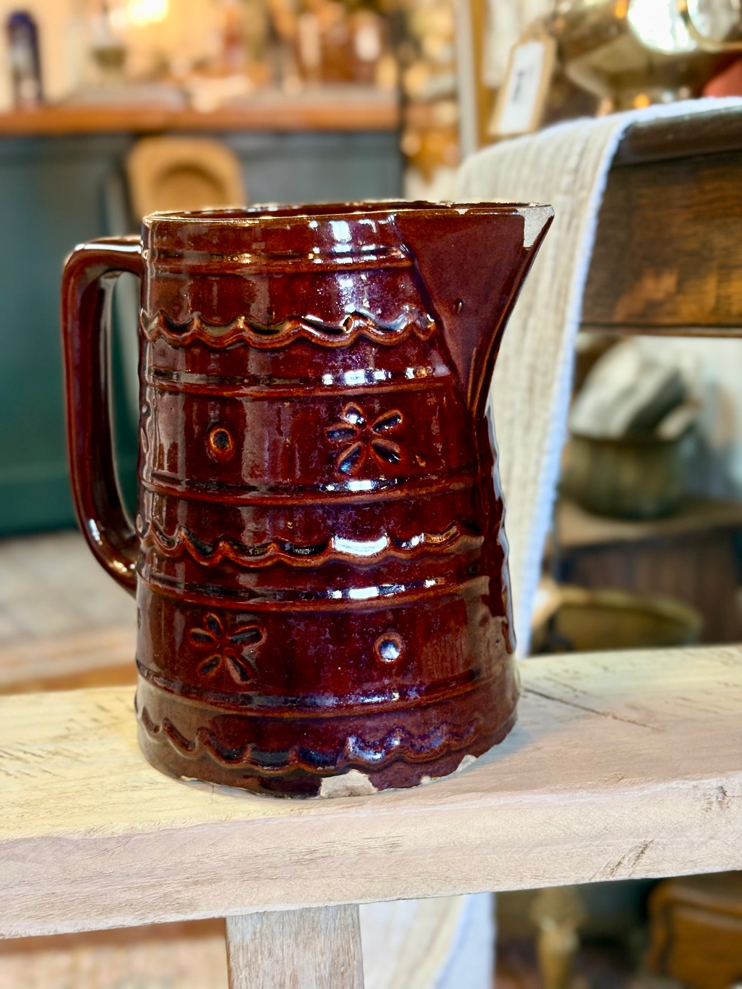 Vintage Marcrest Brown Stoneware Pitcher (L)