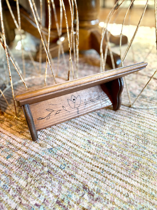 Vintage Wood Shelf with Flower Etching