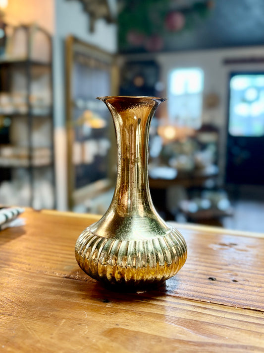 Vintage Brass Vase with Fluted Base